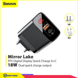 Củ sạc Baseus Mirror Lake sạc nhanh 18W , cổng C chuẩn PD và USB Q.C 3.0, đèn báo dòng điện cho iPhone, Samsung,Huawei..