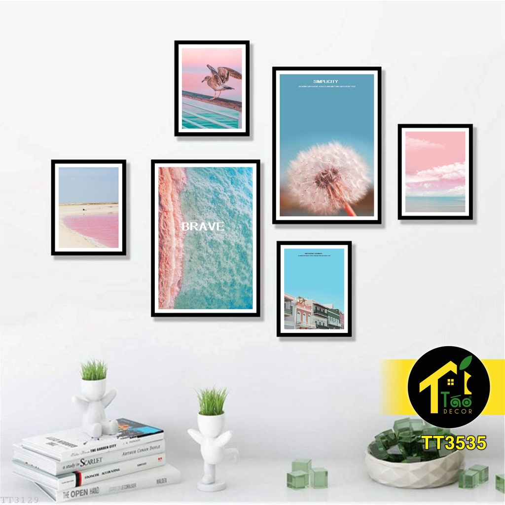 16 Set tranh treo tường có khung, khổ Lớn, kèm đinh móc, tranh dán tường, decor nhà, Táo Decor