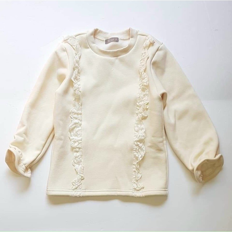 Áo nỉ bông bé gái màu trắng tay ren điệu xuất HQ VNXK