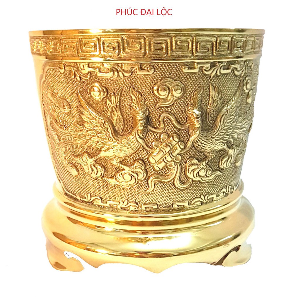 Bát hương Rồng Phượng thờ cúng bằng đồng đường kính 12 cm màu vàng sáng bóng - Đồ thờ cúng bằng đồng cao cấp