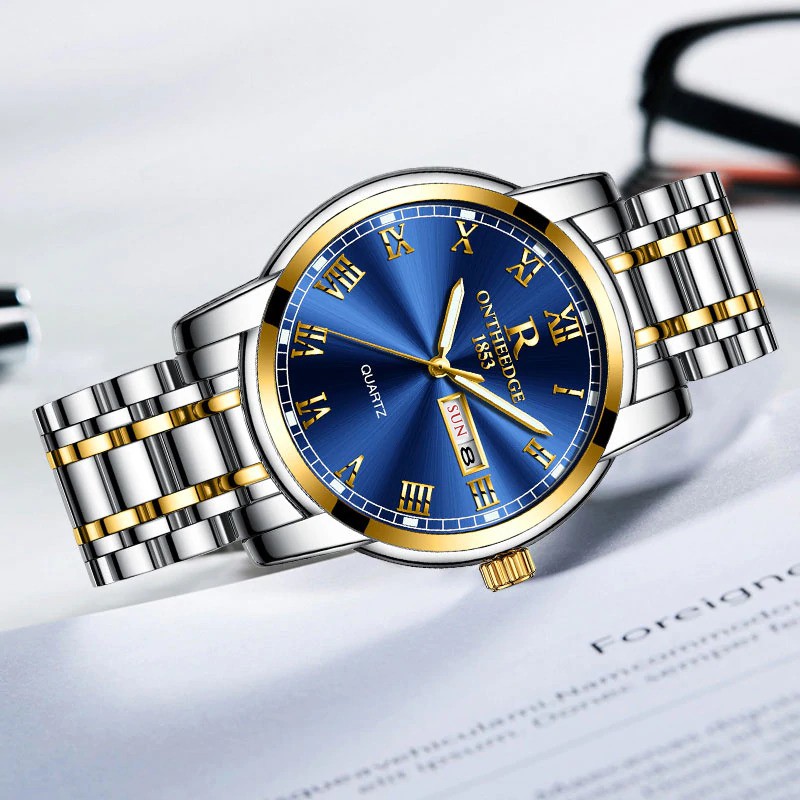 ĐỒNG HỒ NAM CAO CẤP ONTHEEDGE KÍNH TRÁNG SAPPHIRE DÂY KIM LOẠI KHÔNG GỈ + TẶNG KÈM PIN AESHOP.01 | BigBuy360 - bigbuy360.vn