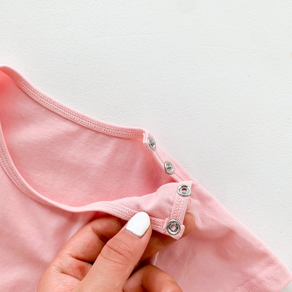 Bộ Áo Liền Quần Tay Ngắn Có Túi + Mũ Tai Thỏ Dễ Thương Cho Bé Sơ Sinh