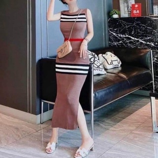 [ HA ANH THU ] Đầm Body Len Sọc