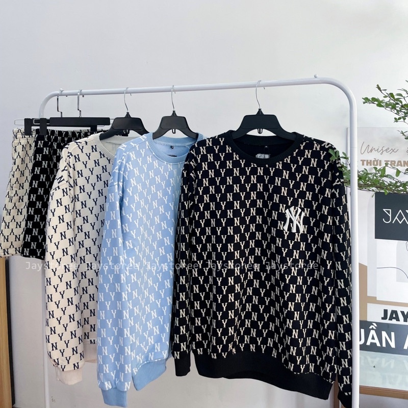 Sweater NY màu ĐEN/KEM Vải Chân cua Form Rộng Ulzzang  Nam nữ unisex  Jaystoree2