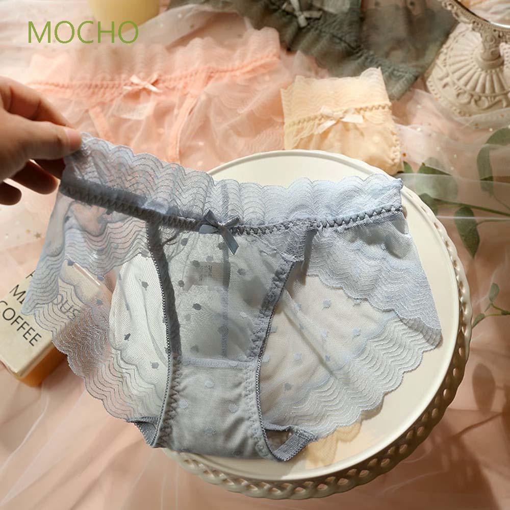 MOCHO Quần lót ren nylon mềm mại lưng thấp mini đính nơ thoáng khí gợi cảm thời trang nhiều màu sắc cho nữ