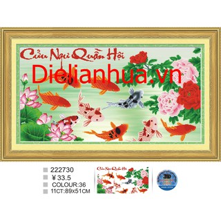 Tranh thêu chữ thập 3D Cửu Ngư Quần Hội. Kích thước:89x51cm