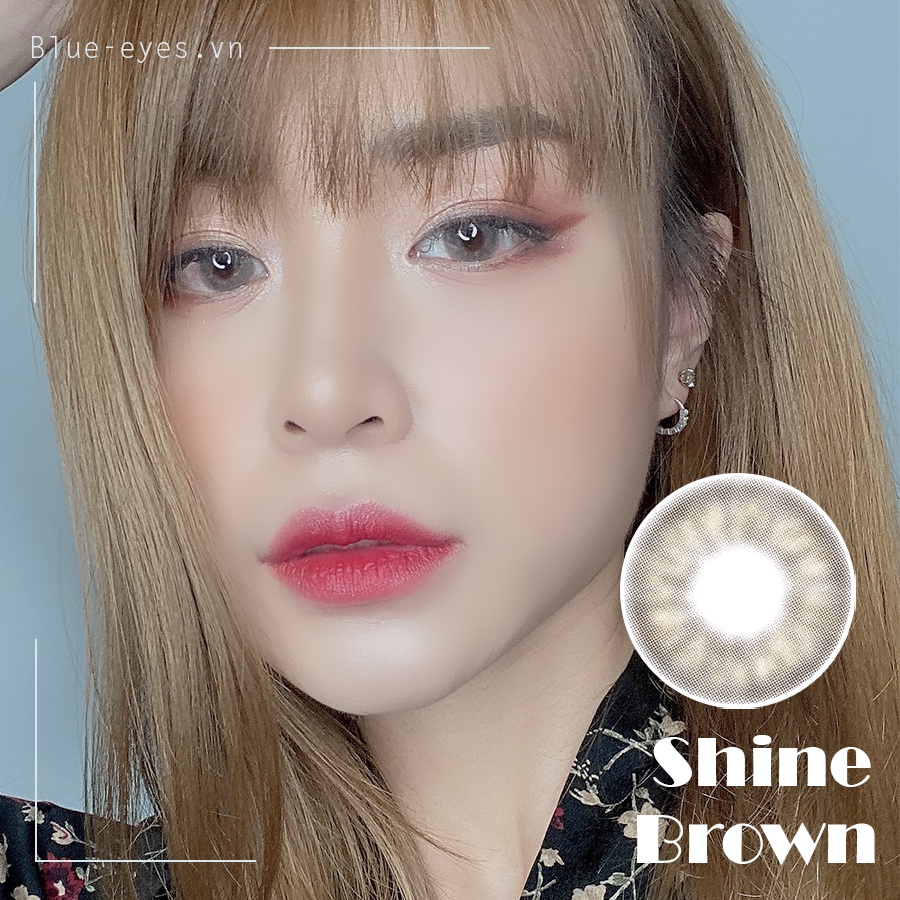 Lens Hàn Quốc Blue Eyes - SHINE BROWN - Lens thời trang hot màu nâu trà sữa - Kính áp tròng Made in Korea