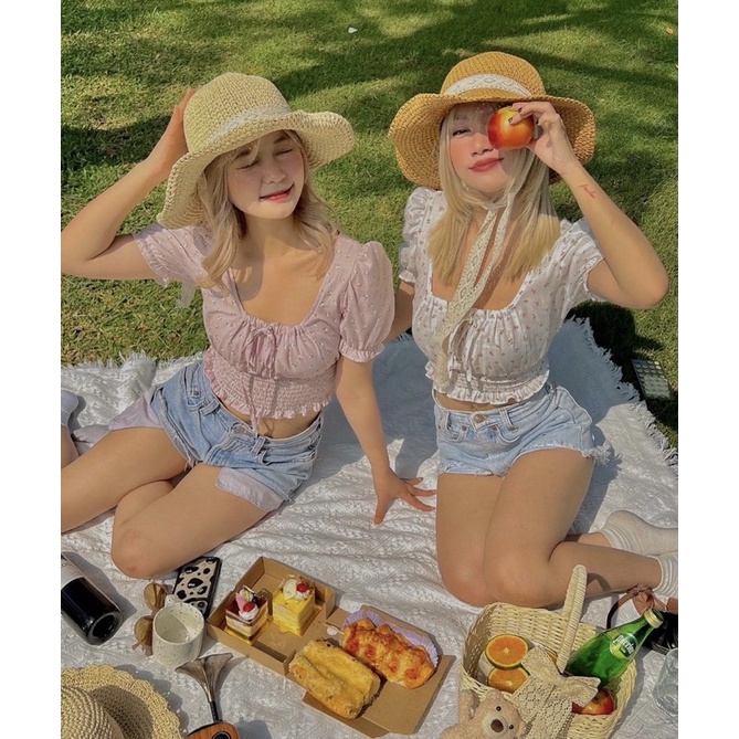 (video, ảnh thật, hoả tốc)🥗SUNNY_CROPTOP(ÁO HOA BO EO)