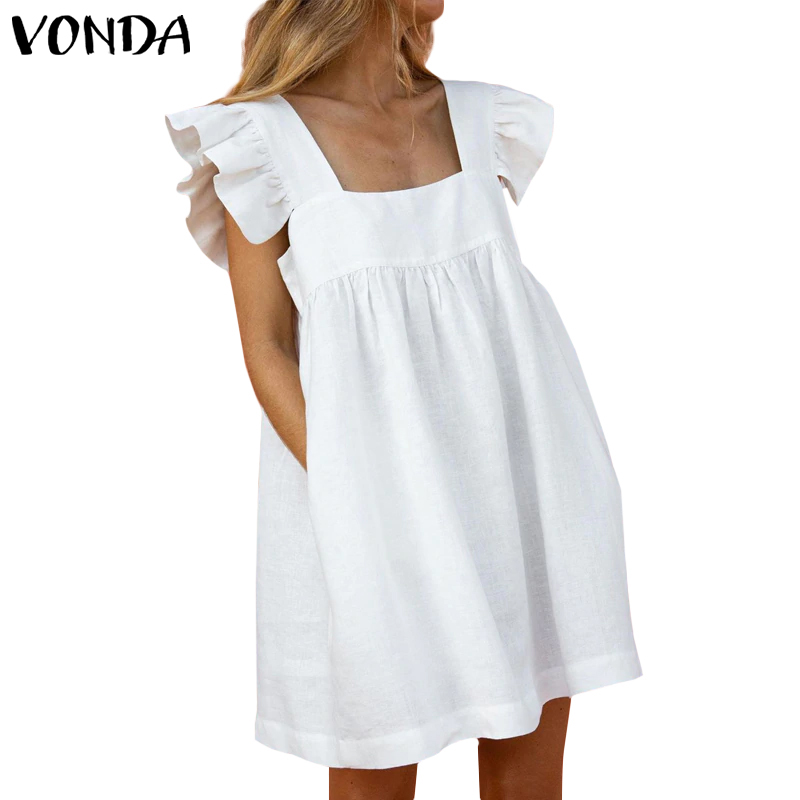 Đầm Sát Nách Cổ Vuông VONDA Phối Bèo Thiết Kế Màu Trơn Thanh Lịch