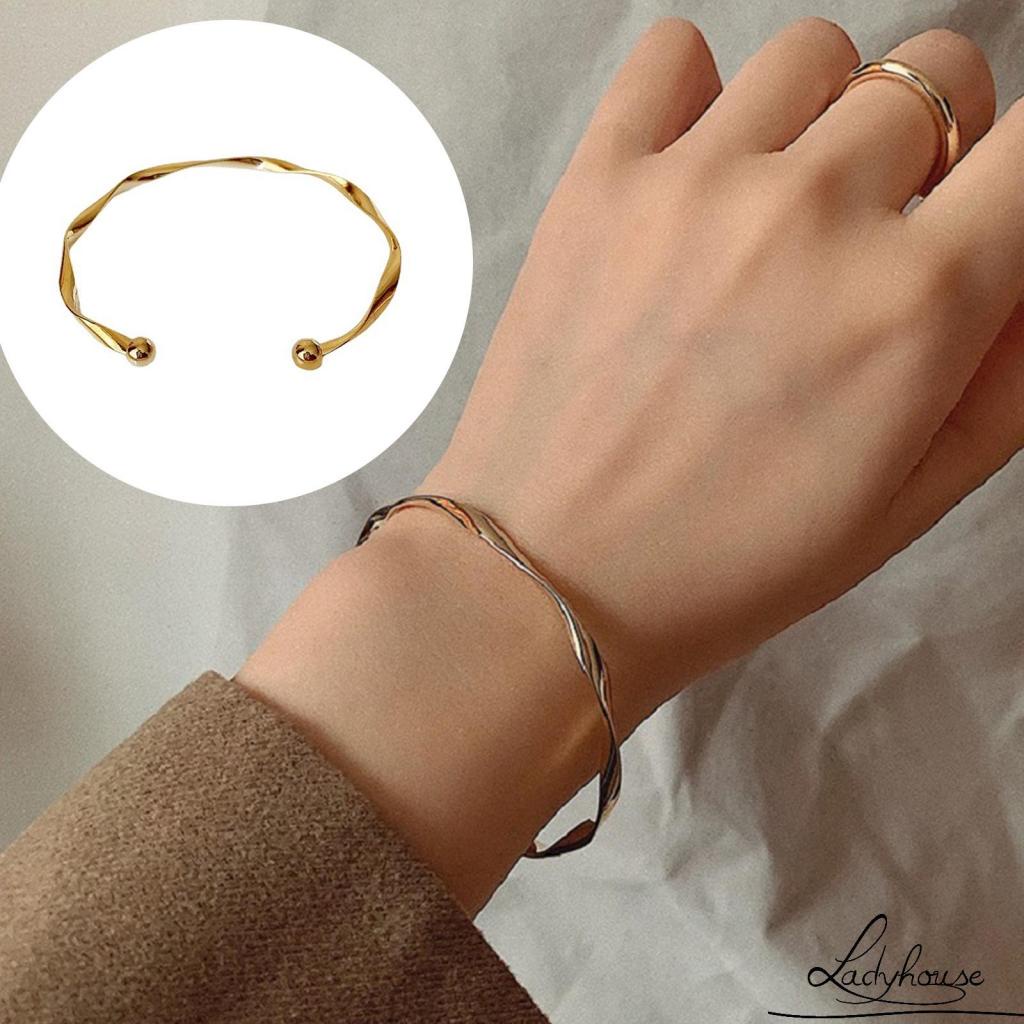 Vòng đeo tay dạng mở thiết kế hình tròn màu sắc đơn giản cho nữ