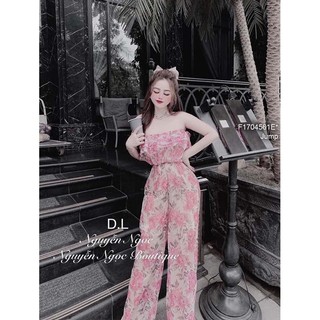 Jump tơ hoa dài ống suông cúp ngực phối bèo!