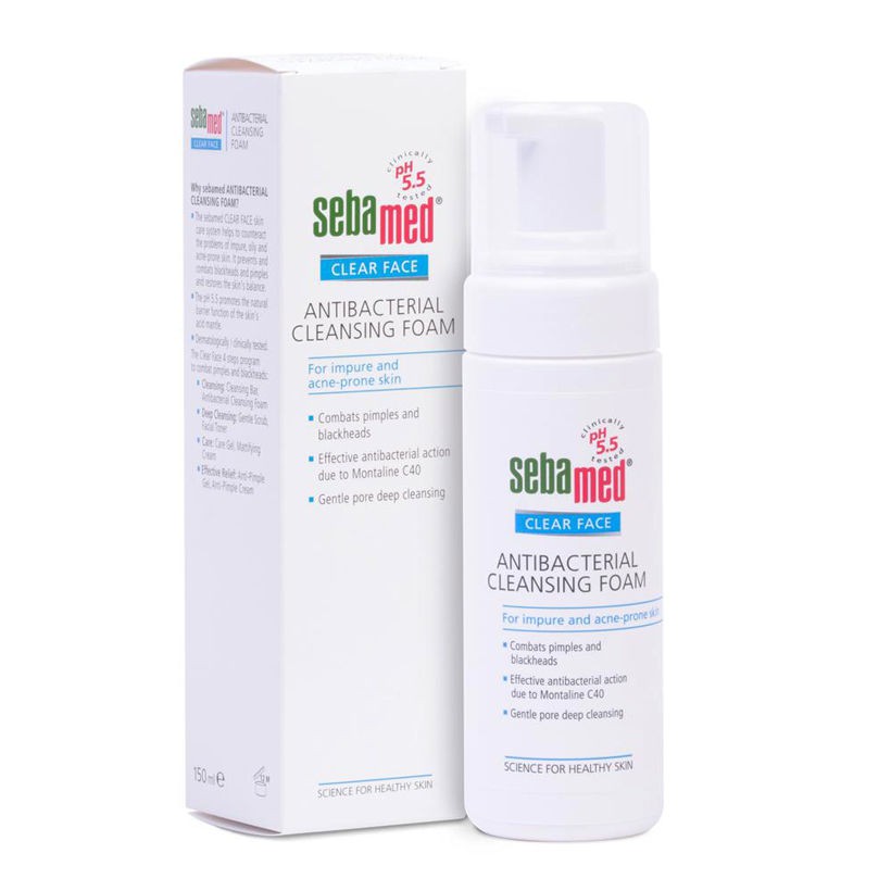 Sữa Rửa Mặt Tạo Bọt Kháng Khuẩn, Giảm Mụn và Giữ Âm Sebamed Clear Face Antibacterial Cleansing Foam pH 5.5 (50ml & 150Ẩm