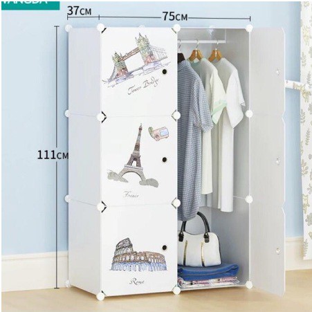 Tủ nhựa ghép 6 ô – tủ quần áo đựng đồ đa năng – tặng kèm giá treo đồ