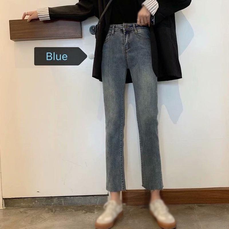 Quần jean nữ lưng cao dáng thẳng thời trang cổ điển Hàn Quốc
