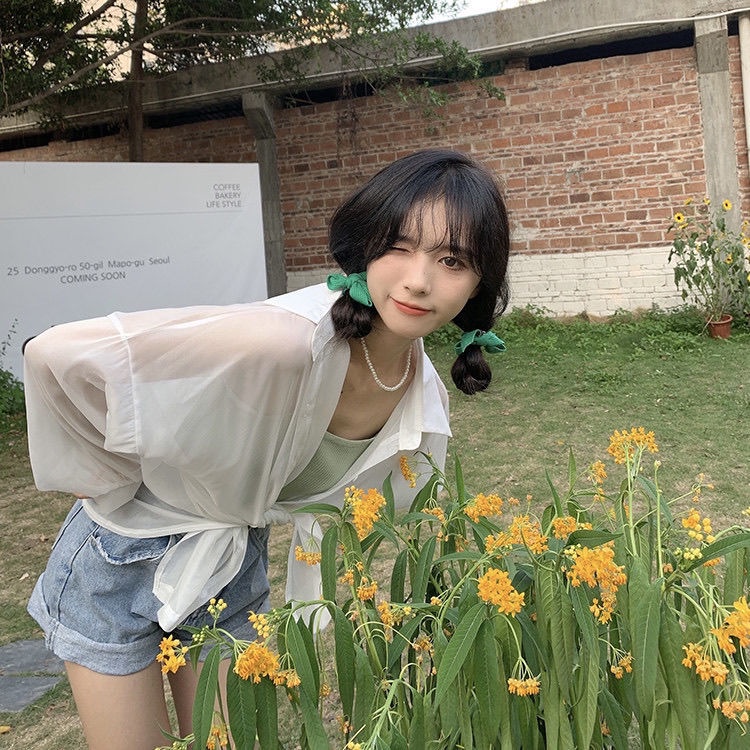 Áo Khoác Sơ Mi Chiffon Mỏng Tay Dài Màu Trơn Phong Cách Thời Trang Mùa Hè Mới Dành Cho Nữ AT1062