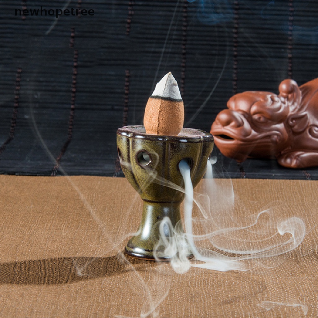 Thác Khói Trầm Hương Bằng Sứ Hình Nón Họa Tiết Hoa Sen / Phật Giáo Độc Đáo Giá Đỡ