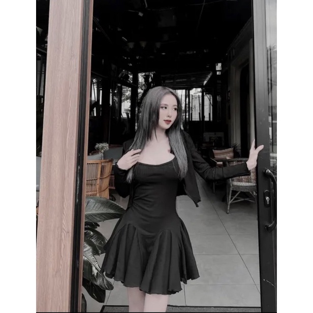 Sét đầm xoè dây from ngắn + áo khoác hót alohashop91