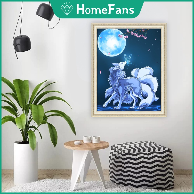 Bộ Tranh Đính Đá 5D Tự Làm Hình Cáo Chín Đuôi 40x50cm / 50x60cm