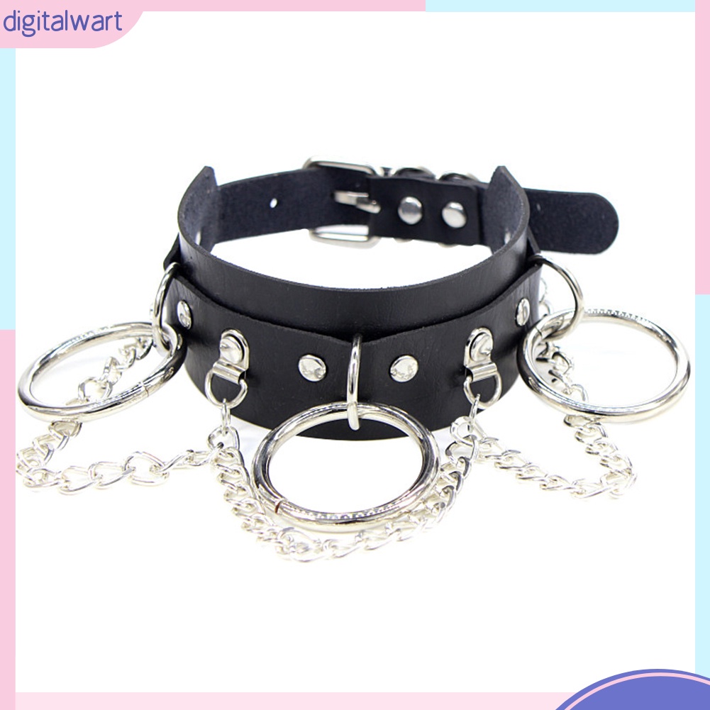 Dây chuyền choker bằng da phối vòng và dây xích tua rua phong cách punk thời trang cá tính cho nữ