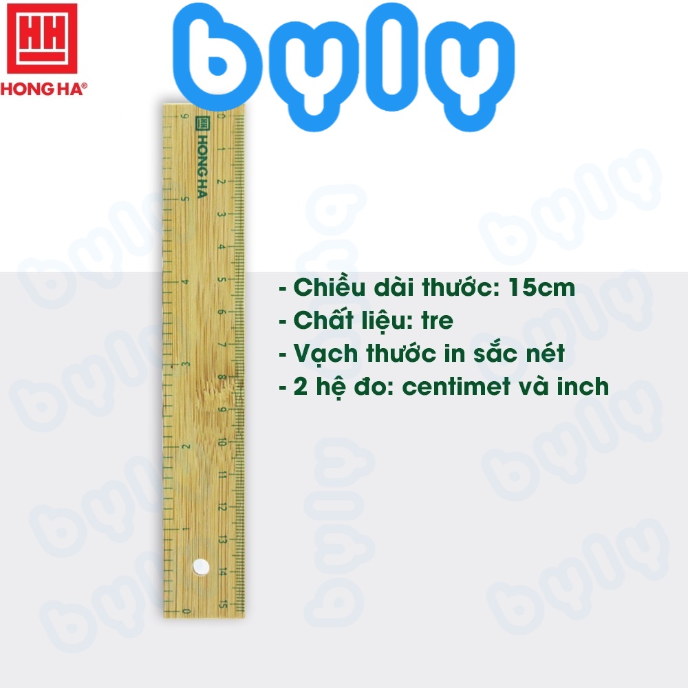 [Ship hỏa tốc] Thước gỗ 15cm chất liệu tre thân thiện với môi trường Hồng Hà - MS: 3492 - ByLy Store