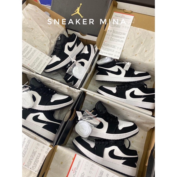 Giày jordan panda da lộn hàng 11  ❤️  giày thể thao jd1 đen trắng thấp cổ full box tặng kèm dây