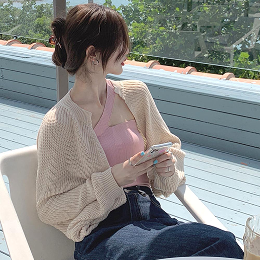 Women Knitted Long Sleeve Cardigan Jacket Overlay Top Short Thin Thin Loose
