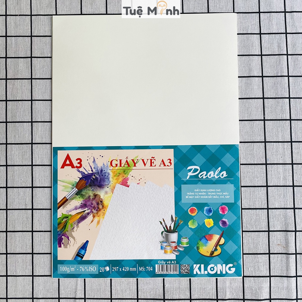 Giấy vẽ A3 Klong 20 tờ/tập bề mặt nhám 100gsm MS 704 giấy vẽ màu chì, sketch, mỹ thuật