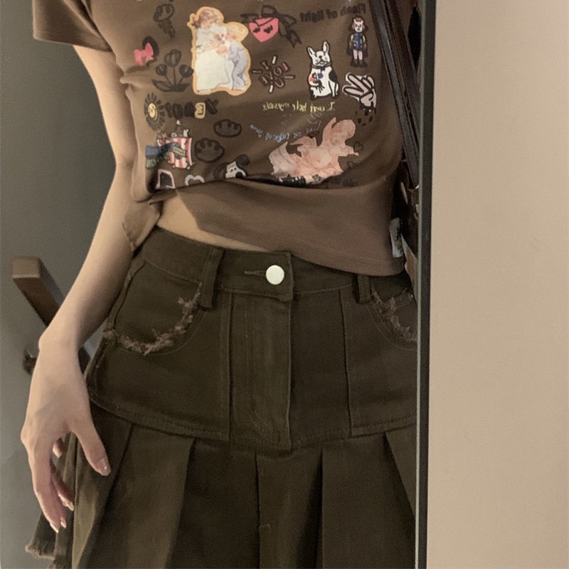 COZOK Chân váy jean Lưng Cao Phong Cách Vintage Thời Trang