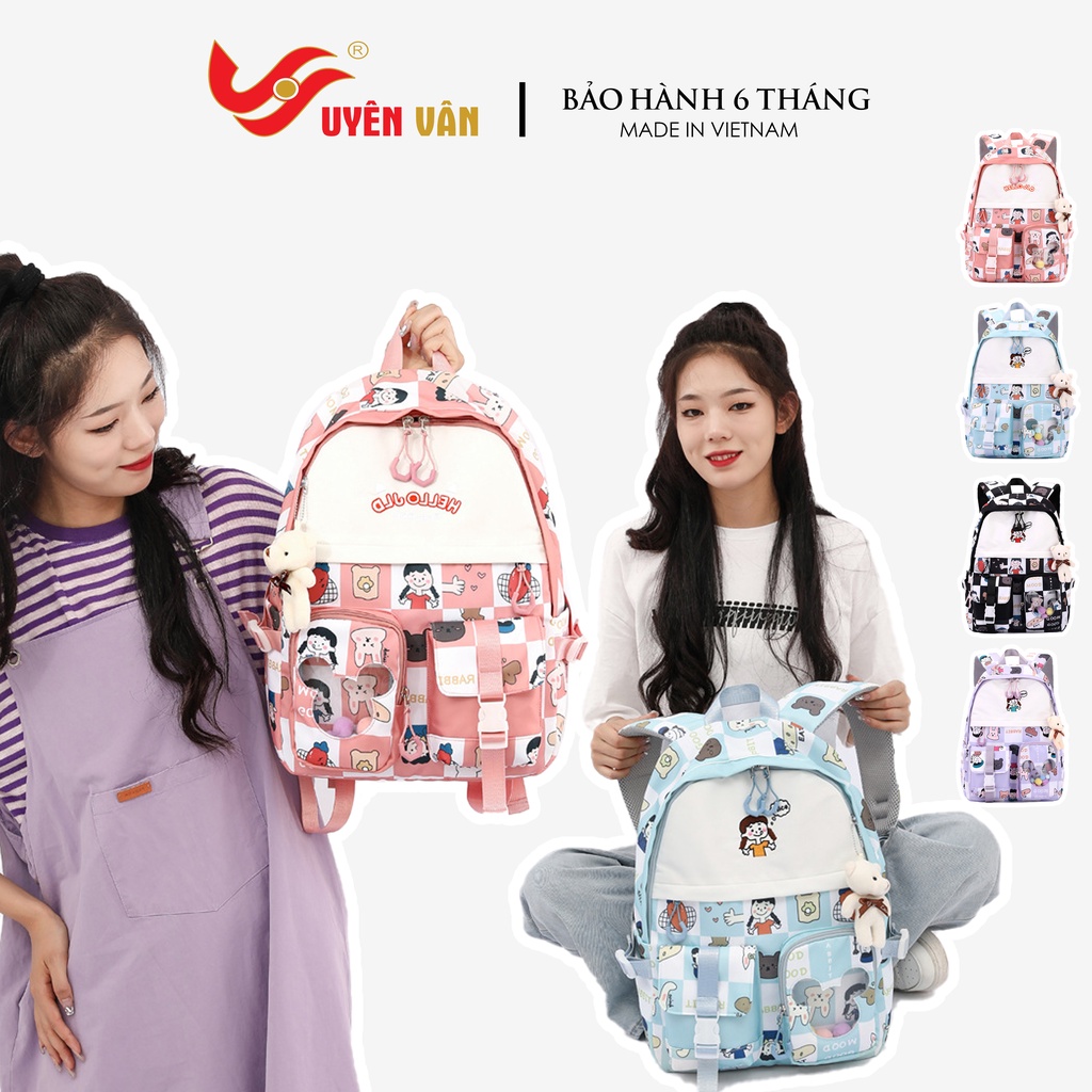 Balo nữ đi học họa tiết thời trang cá tính màu sắc nổi bật cặp học sinh cấp 2 - 3 đựng laptop 15,6inch 9509