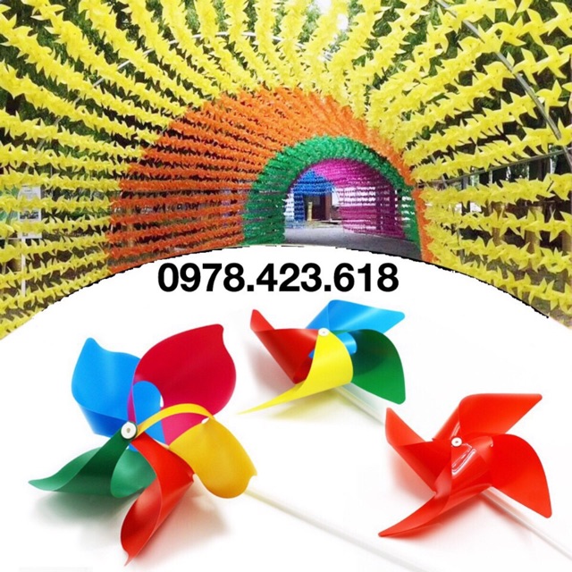 100 chong chóng 30cm kèm dây treo - chóng chóng que cầm trang trí trường học, mầm non, khu du lịch