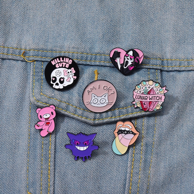 Ghim cài áo QIHE JEWELRY hình Gengar tráng men nhiều màu phong cách punk làm quà tặng cho bạn bè