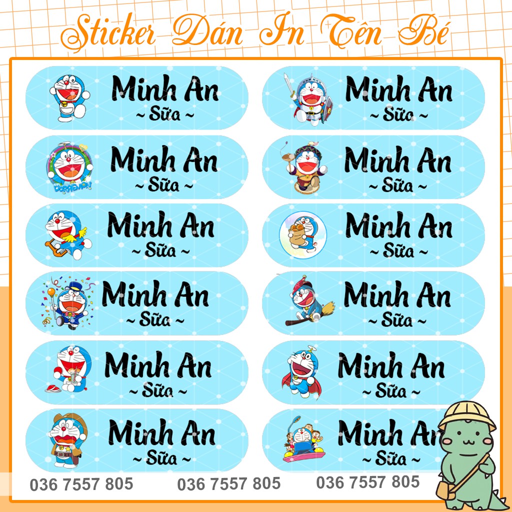 Tem Dán In Tên Bé - 96 nhãn dán - thiết kế theo yêu cầu - mẫu 12 hình - Sticker dán - Nhãn dán đồ dùng học tập cho bé