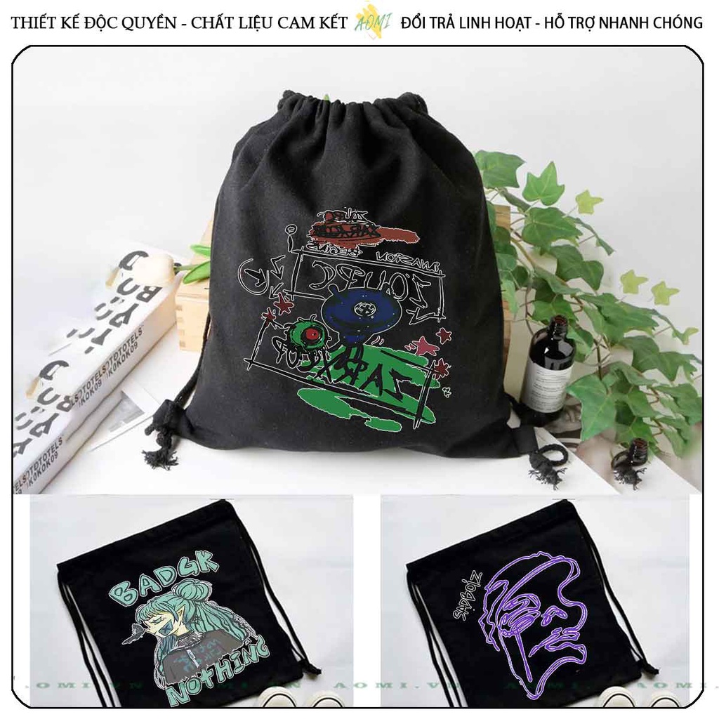 BALO MINI HOT TREND AOMIVN DÂY RÚT ĐEO VAI 33x38cm NHỎ XINH UNISEX CHẤT CANVAS CUTE TIỆN ÍCH DU LỊCH ĐEN TRẮNG