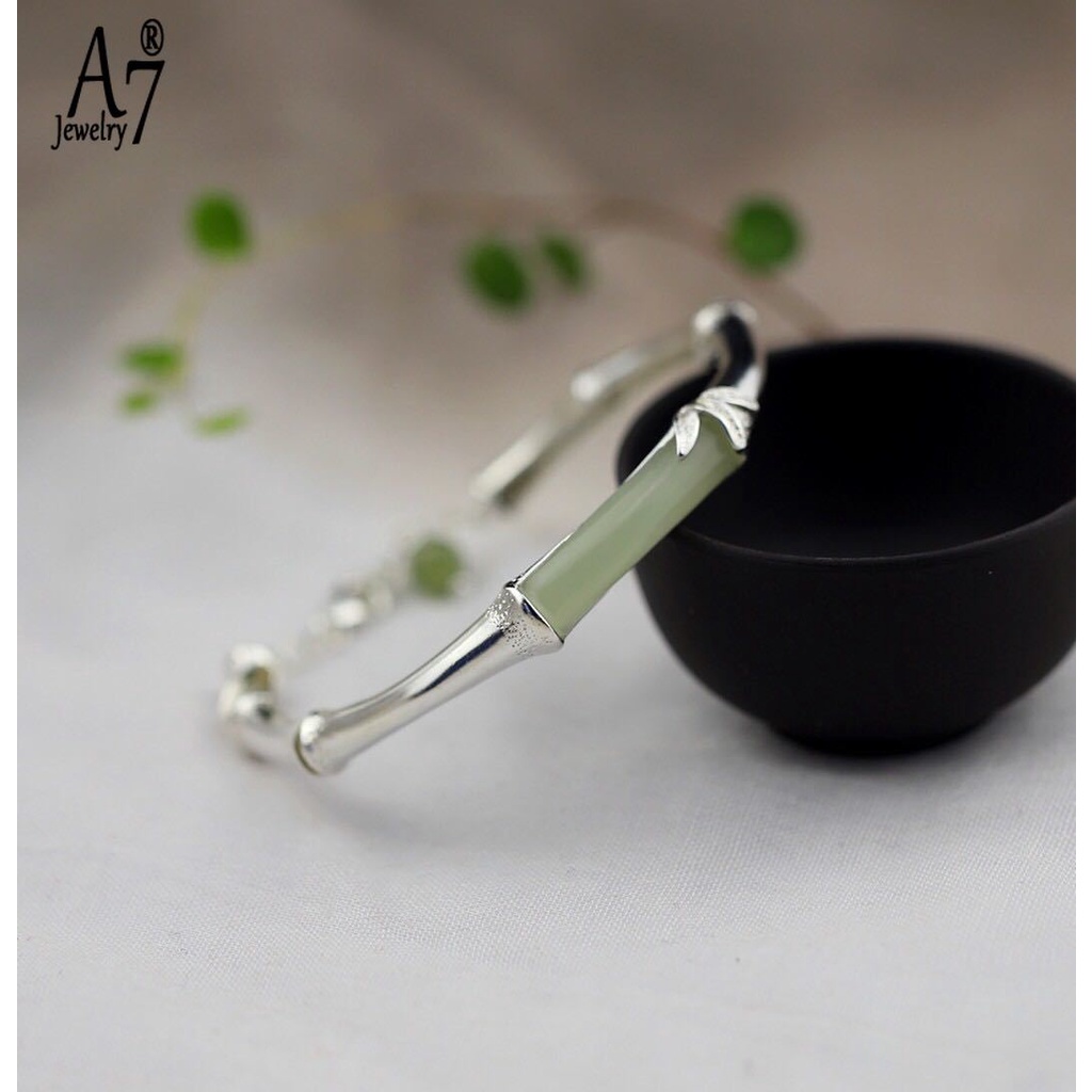 Vòng Tay Mạ Bạc 925 Đính Đá Ngọc Bích Xinh Xắn Cho Nữ