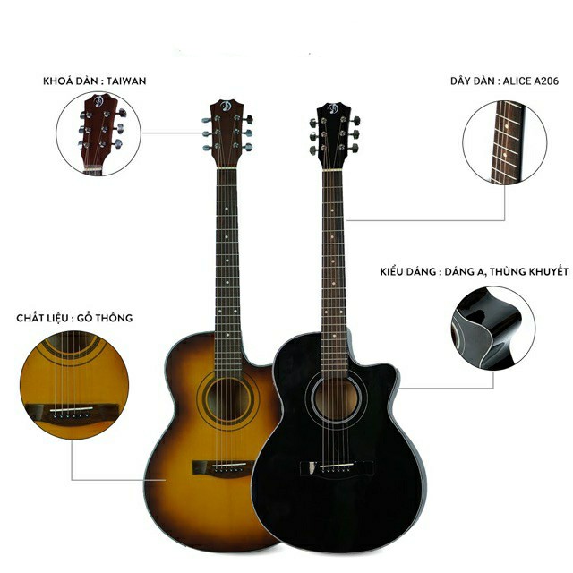 Đàn guitar acoustic  VP SVA+ màu đen cá tính giá rẻ dành cho người mới bắt đầu