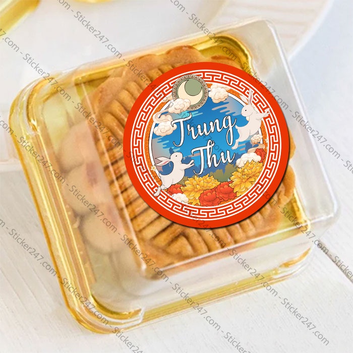 Tem Trung Thu Vintage 𝑭𝒓𝒆𝒆𝒔𝒉𝒊𝒑 Decal Dán Tem Bánh Trung Thu -  Sticker Chống Nước, Cắt Sẵn, Dùng Trang Trí Hộp Bánh