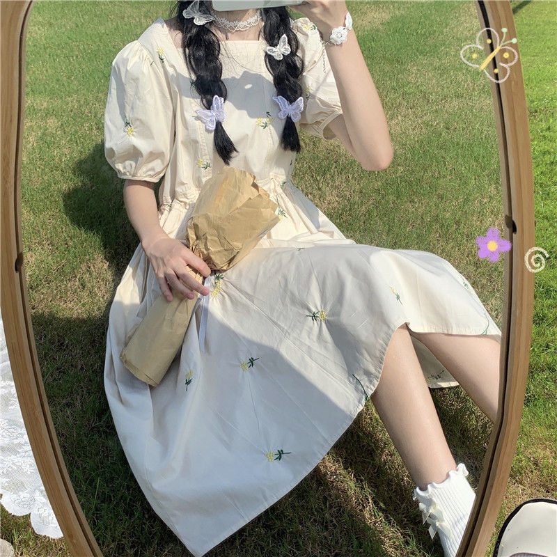 Đầm chữ A tay phồng phong cách Hàn Quốc ngọt ngào thời trang mùa hè cho nữ