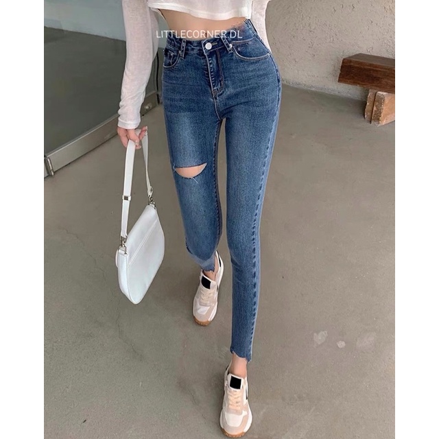 Quần Jean Nữ Ôm TOPSHOP rách đùi chất jean cotton Co Giãn lưng cao quảng châu