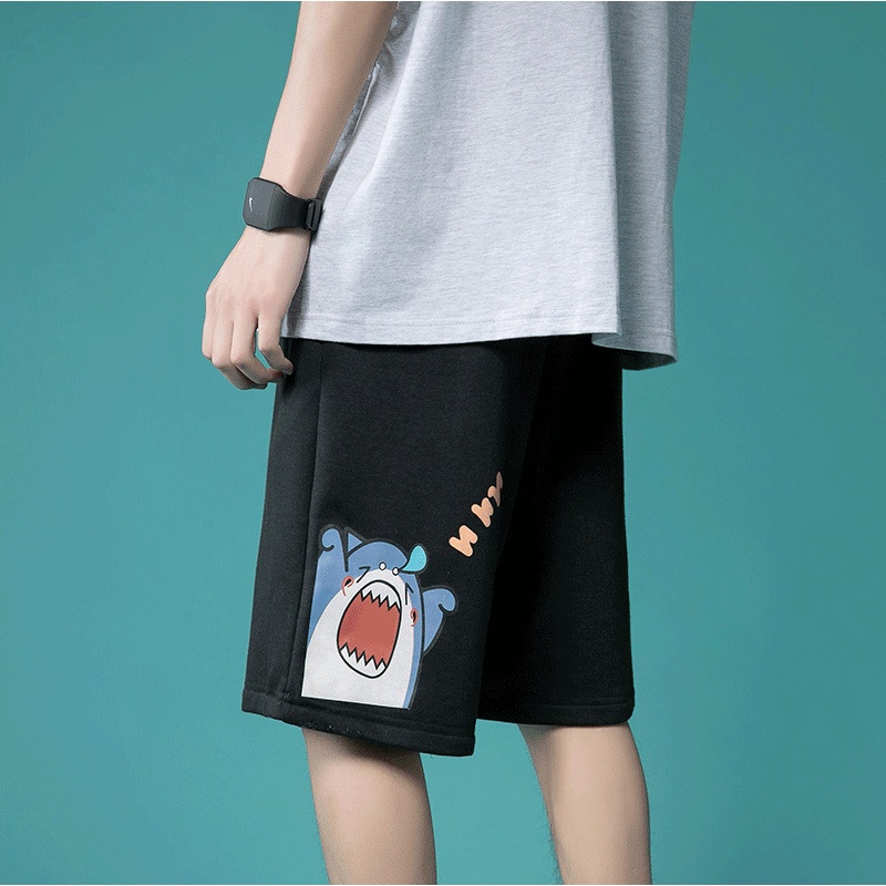Quần short thể thao ống rộng mỏng thời trang mùa hè dành cho nam nữ Quần short thể thao nam bằng lụa lạnh in hình cá mập 3 màu tùy chọn thoáng khí nhanh khô cho nam