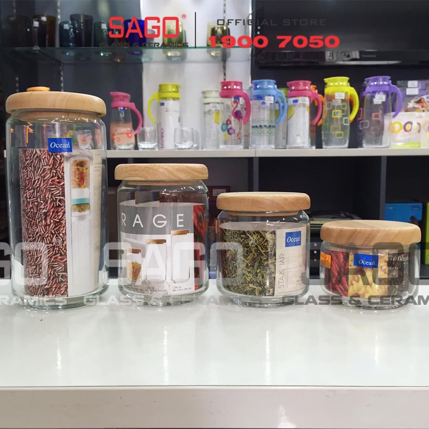 Hũ Thủy Tinh Ocean Pop Jar Wooden Lid Cao cấp