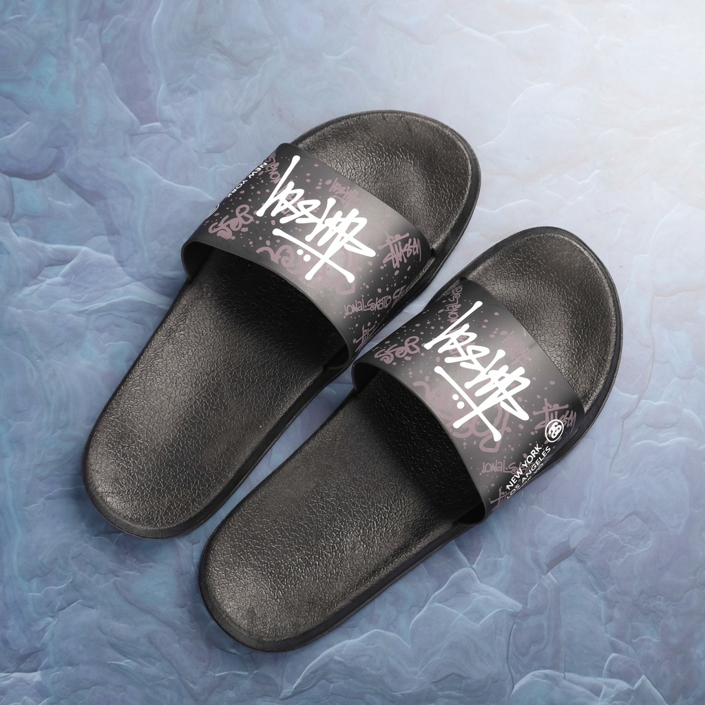 Dép Quai Ngang Unisex DETU DNT3 Họa Tiết Graffiti quai Đen