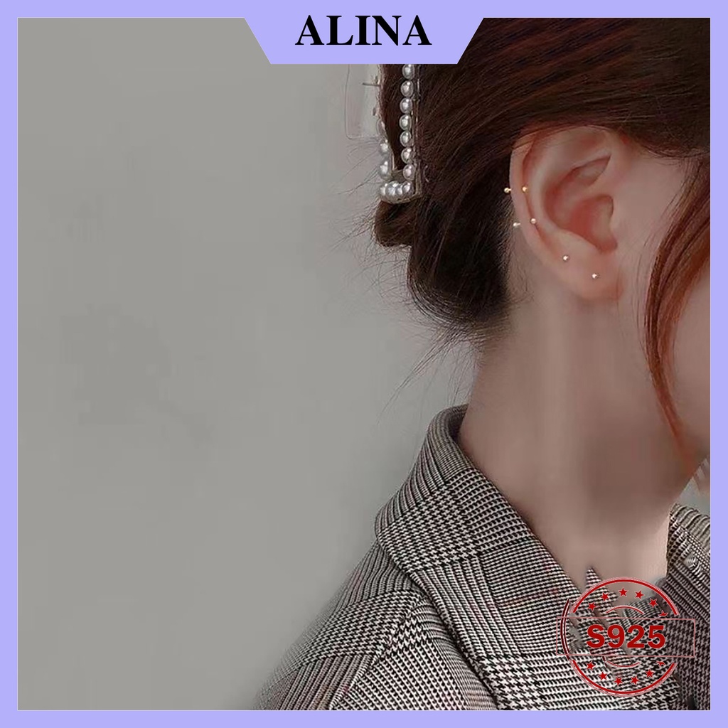 Bông Tai Bạc Nguyên Chất Giữ lỗ Alina Bông Hai Đầu Bi Khuyên Đeo Mũi Nam Nữ