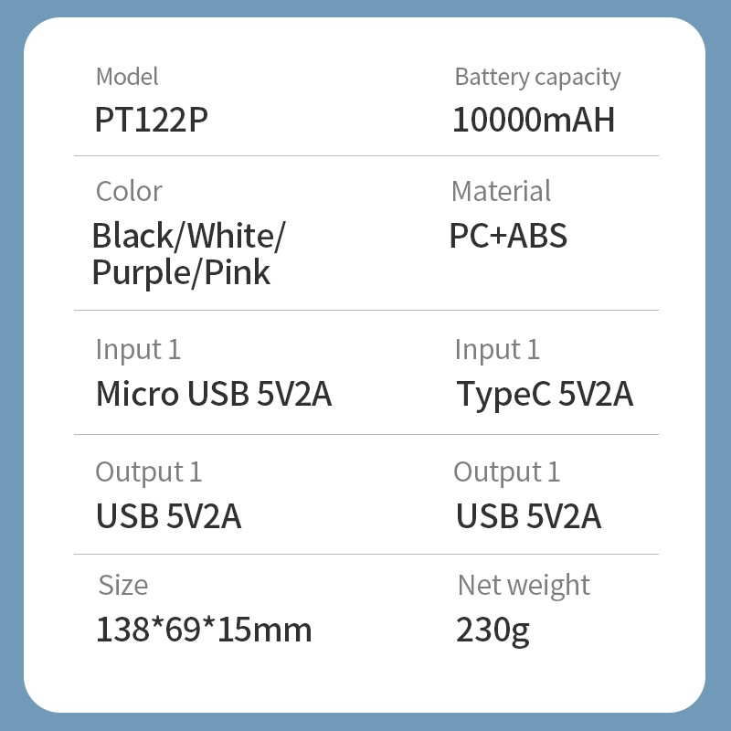 Sạc dự phòng BASIKE dung lượng 10000mah mà hình led kỹ thuật số 4 màu tùy chọn hai đầu ra cổng usb