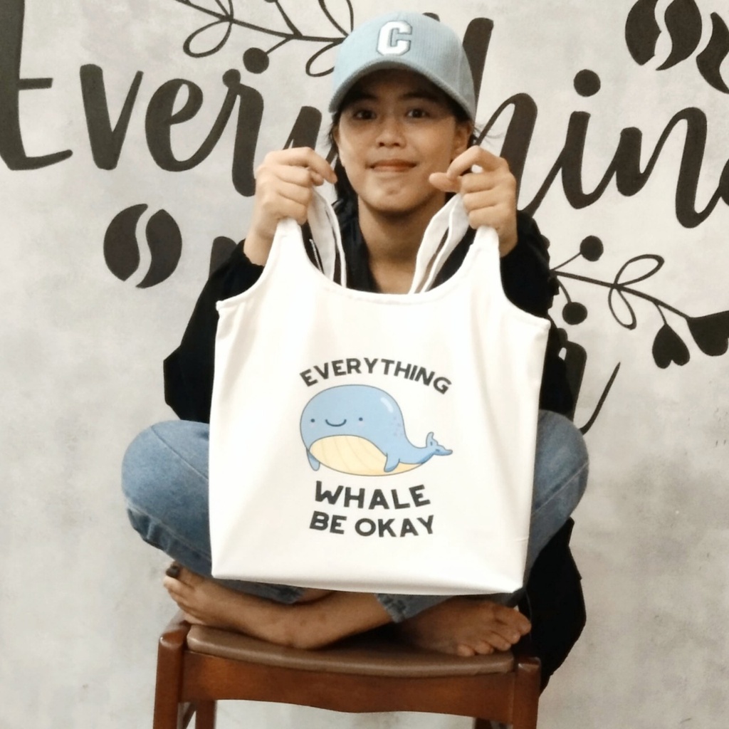 Túi tote, vải canvas 100% poli cao cấp, phong cách thời trang ulzzang, có khoá miệng xịn xò CÁ VOI CUTE mã K22