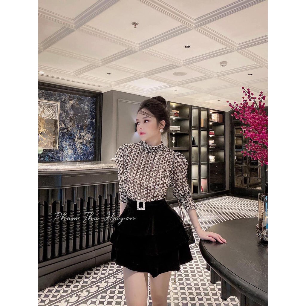 Chân Váy Xòe Nhung Tầng Tag Đá Siêu Sang Chảnh Hàng Xuất Phom Dáng Chuẩn | BigBuy360 - bigbuy360.vn