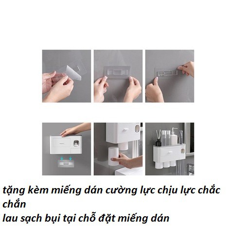 Kệ , Hộp Đựng bàn chải kem đánh răng kèm 4 cốc , nhựa ABS cao cấp , miếng dán cường lực chắc chắn