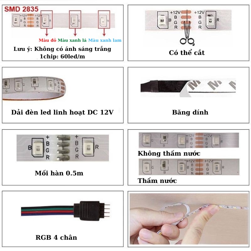 Đèn led tiktok - Đèn led trang trí phòng ngủ, nhà cửa RGB dài 5m kèm Remote + Adapter 12V + Sạc