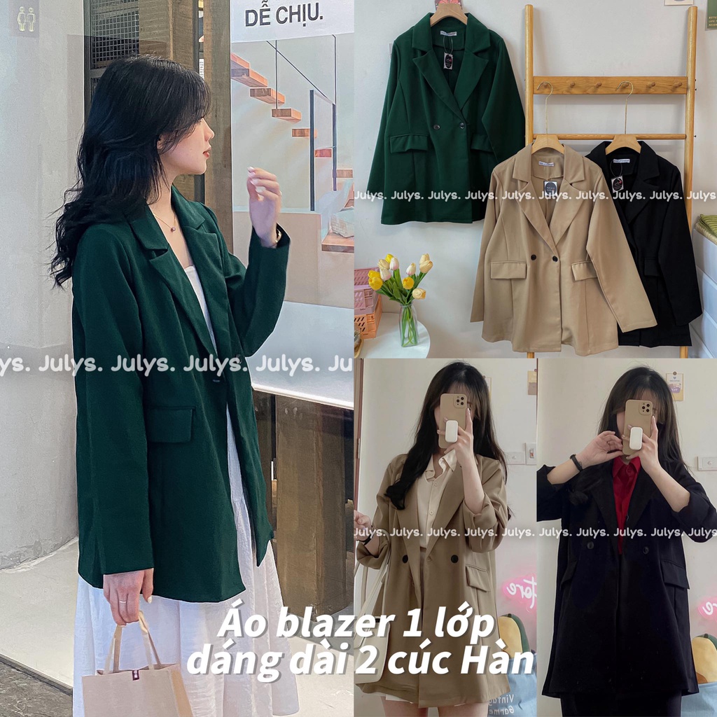 Áo blazer 1 lớp dáng dài 2 cúc Hàn (ảnh THẬT kèm video)