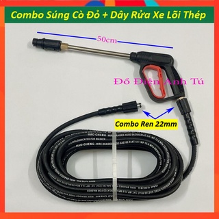 Bộ 10m,15m,20m dây rửa xe lõi thép và súng xịt kiểu dài (bộ như hình) - súng rửa xe áp lực cao, dây xịt rửa xe lõi thép