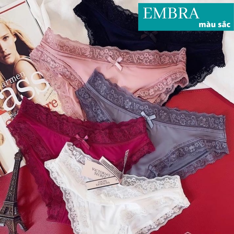 Quần lót nữ EMBRA Victoria Secrets viền họa tiết ren hoa cao cấp EBQL24